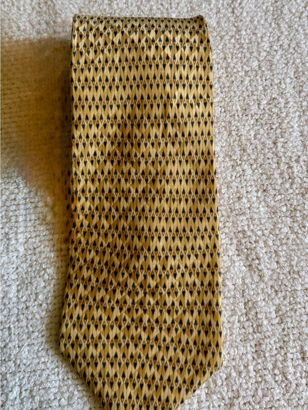 Etienne Aigner Men's Gold Blue Geometric Silk Tie Woven Pointed Logo - Picture 1 of 3